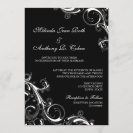 Invitación Filigree Swirl Negro con blanco 5x7 Boda