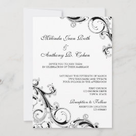 Invitación Filigree Swirl Negro con blanco 5x7 Boda