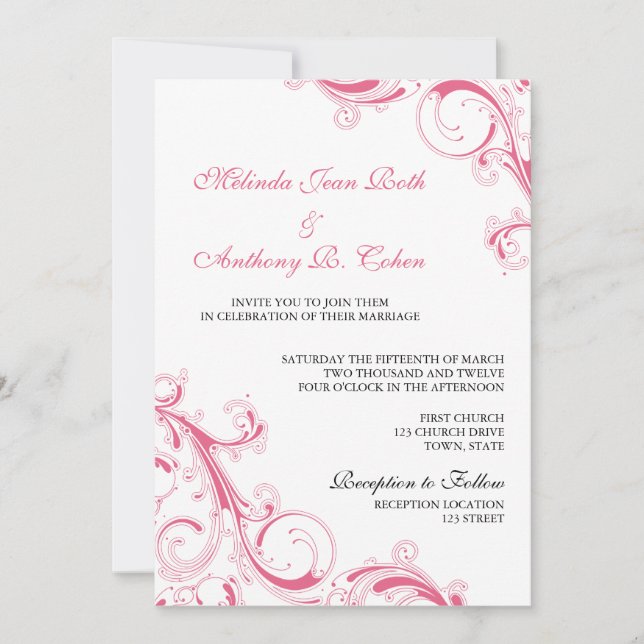 Invitación Filigree Swirl Pink (Anverso)