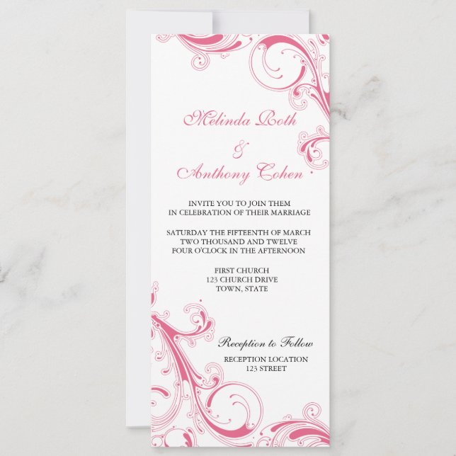 Invitación Filigree Swirl Pink (Anverso)