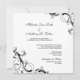 Invitación Filigree Swirl White con Boda Black Square