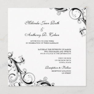 Invitación Filigree Swirl White con Boda Black Square