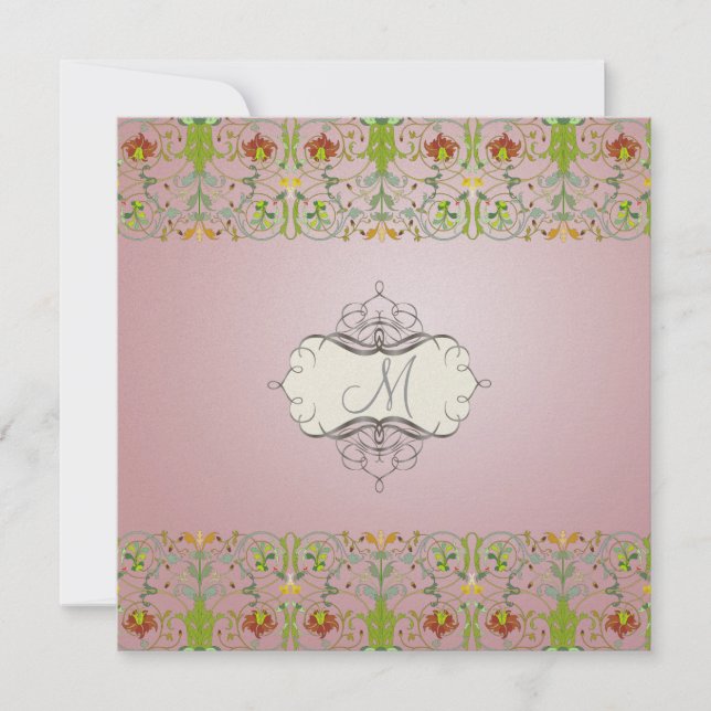 Invitación Filigree y Vino floral/mauce rosa (Anverso)