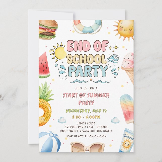 Invitación Fin de clases y comienzo de la fiesta de verano (Anverso)