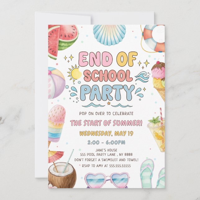 Invitación Fin de clases y comienzo de la fiesta de verano (Anverso)