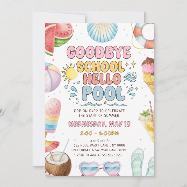 Invitación Fin de la escuela, comienzo de la fiesta de verano (Anverso)