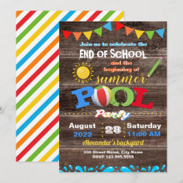 Invitación Fin de la escuela Comienzo del Fiesta de la piscin