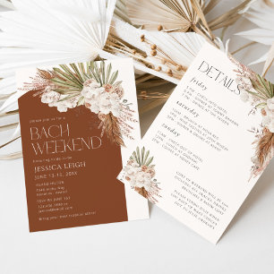 Invitación Fin de semana bávaro floral y plumas Bohemian