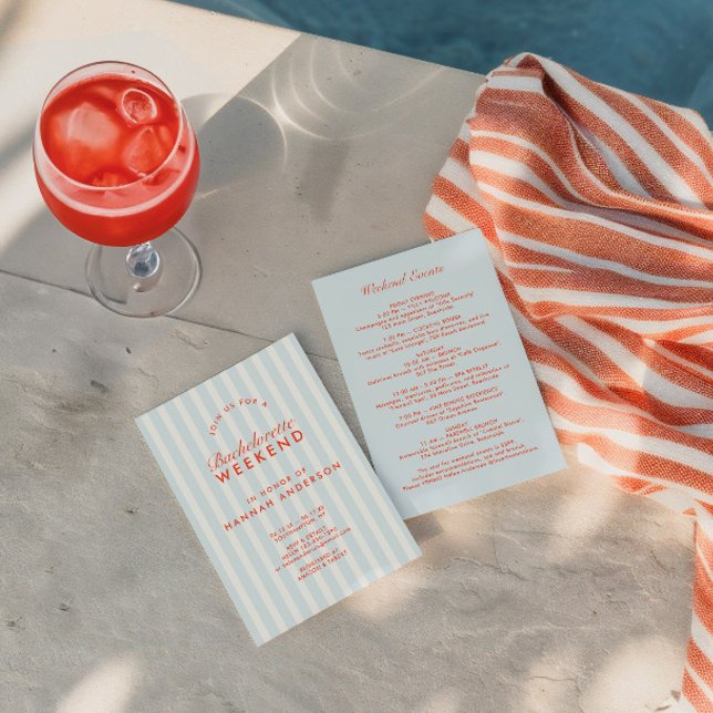 Invitación Fin de semana de Bachelorette Azul Retro Moderno (Retro Modern Vintage Blue Bachelorette Weekend Invitation)