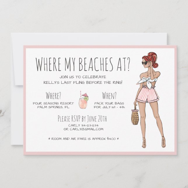 Invitación Fin de semana de Bachelorette Beach Fiesta (Anverso)
