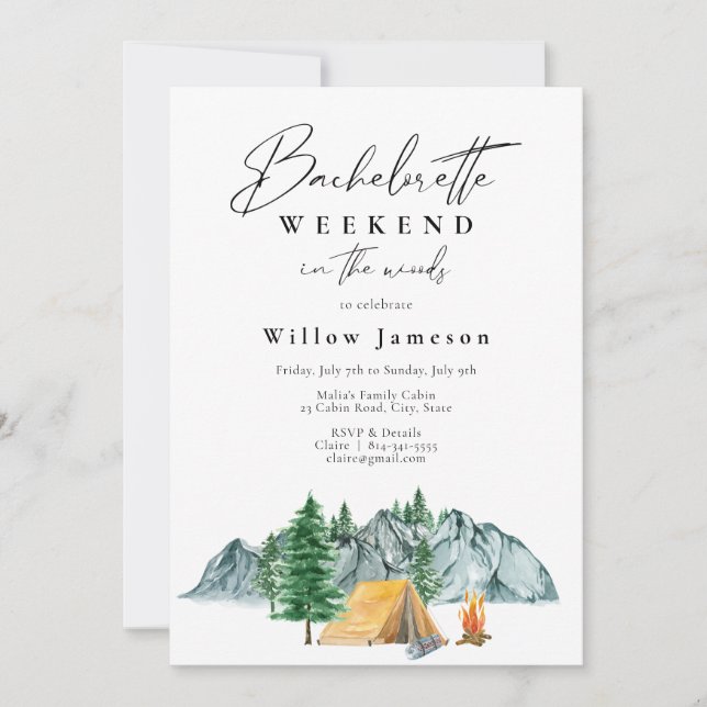 Invitación Fin de semana de Bachelorette Camping en los bosqu (Anverso)