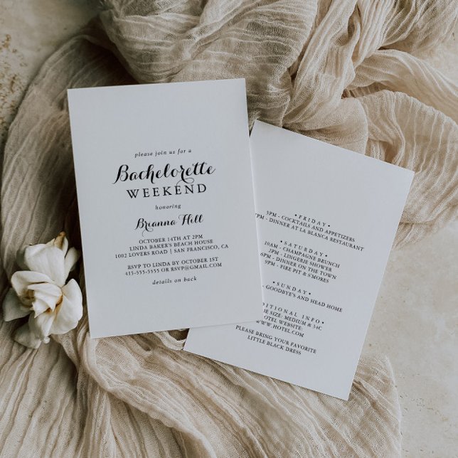Invitación Fin de semana de Bachelorette en caligrafía modern (Subido por el creador)