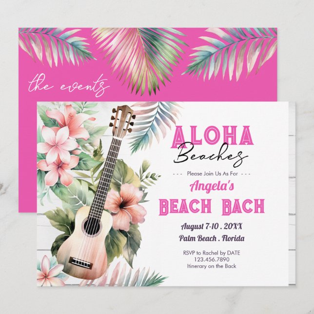 Invitación Fin de semana de Bachelorette en la playa de Aloha (Anverso / Reverso)