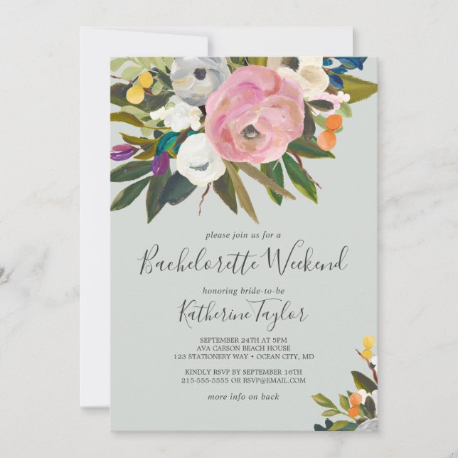 Invitación Fin de semana de Bachelorette Floral Pintada (Anverso)
