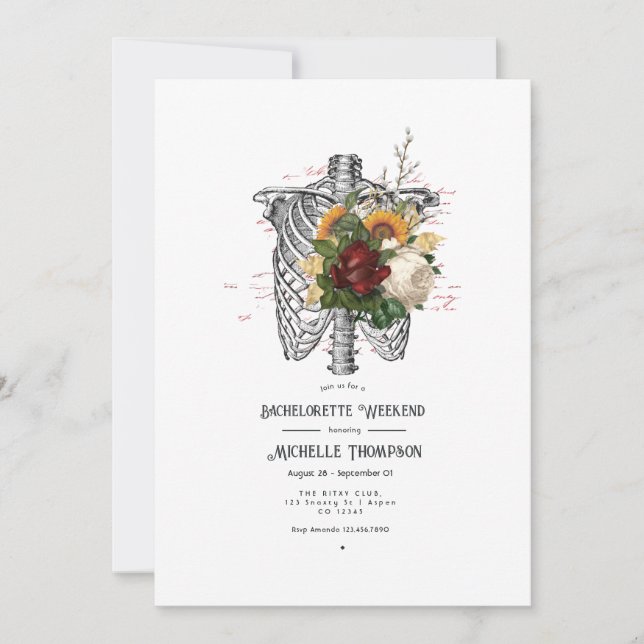 Invitación Fin de semana de Bachelorette gótica floral de oto (Anverso)