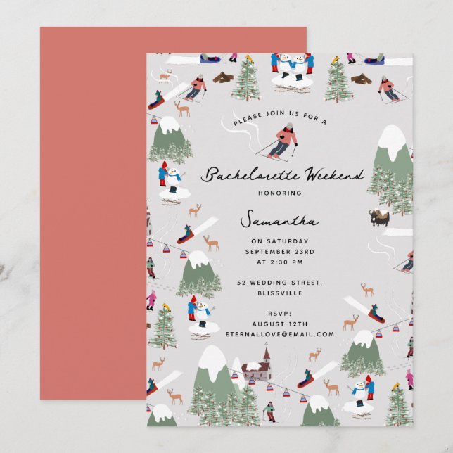 Invitación Fin de semana de Bachelorette Ski Winter Snow Ski  (Anverso / Reverso)