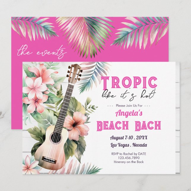 Invitación Fin de semana de Bachelorette Tropical Beach (Anverso / Reverso)