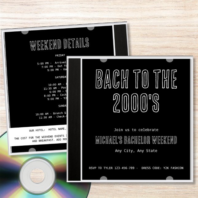 Invitación Fin de semana de bachillerato de la cubierta del C (Y2K Bach To The 2000s CD Cover Bachelor Weekend Invitation)