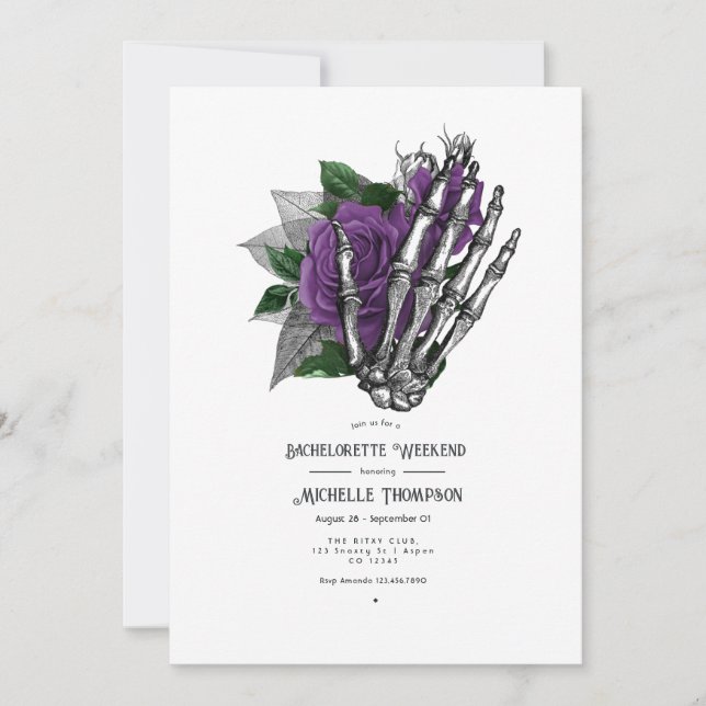 Invitación Fin de semana de bachillerato gótico morado floral (Anverso)