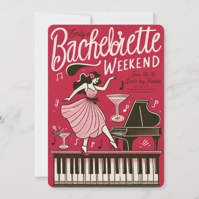 Invitación Fin de semana de bachillerato rojo vintage (Anverso)