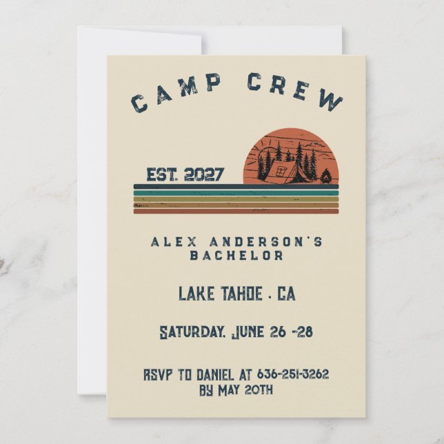 Invitación Fin de semana de camping personalizado para desped (Anverso)