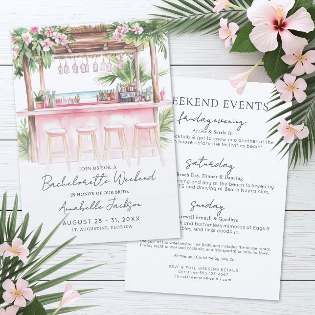 Invitación Fin de semana de chicas acuarela playa despedida d (Girls Weekend Watercolor Beach Bachelorette Party Invitation)