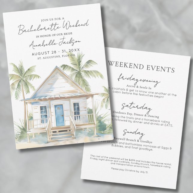 Invitación Fin de semana de chicas, fiesta de despedida de so (Girls Weekend Tropical Beach Bachelorette Party Invitation)