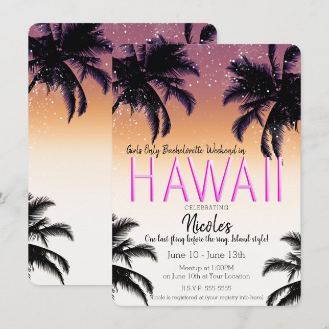 Invitación Fin de semana de chicas hawaianas en Hawaii desped (Anverso / Reverso)