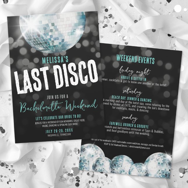 Invitación Fin de semana de chicas La última disco Despedida  (Girls Weekend Last Disco Bachelorette Invitation)