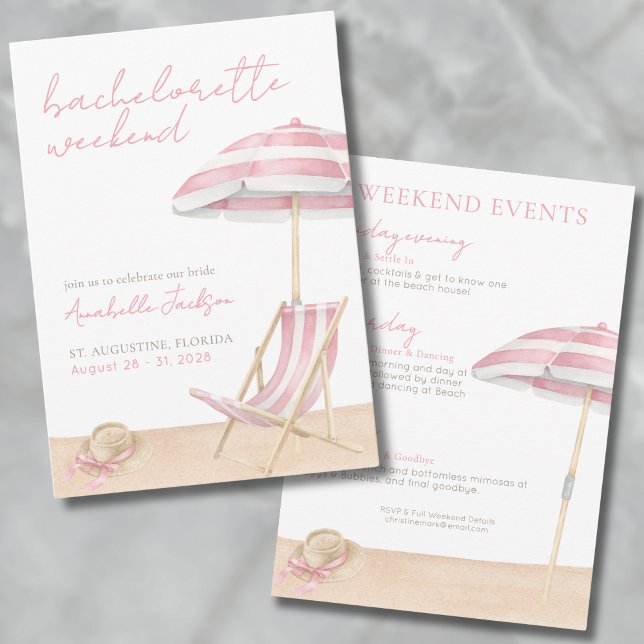 Invitación Fin de semana de chicas Playa Rosa Despedida de so (Girls Weekend Beach Bachelorette Party Invitation)