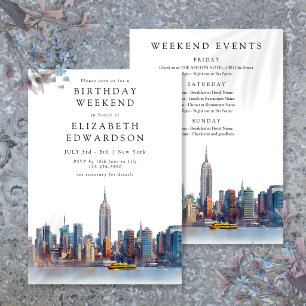 Invitación Fin de semana de cumpleaños acuarela en Nueva York