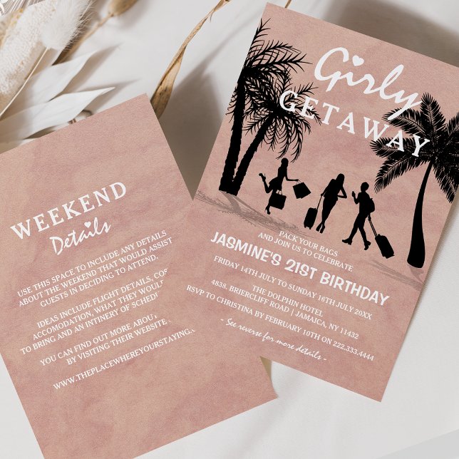 Invitación Fin de semana de cumpleaños de Trendy Pink Girly G (Subido por el creador)