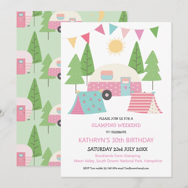 Invitación Fin de semana de cumpleaños súper lindo, glamour/c (Anverso / Reverso)