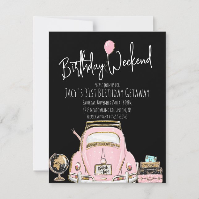 Invitación Fin de semana de cumpleaños Viajes Cumpleaños Bril (Anverso)