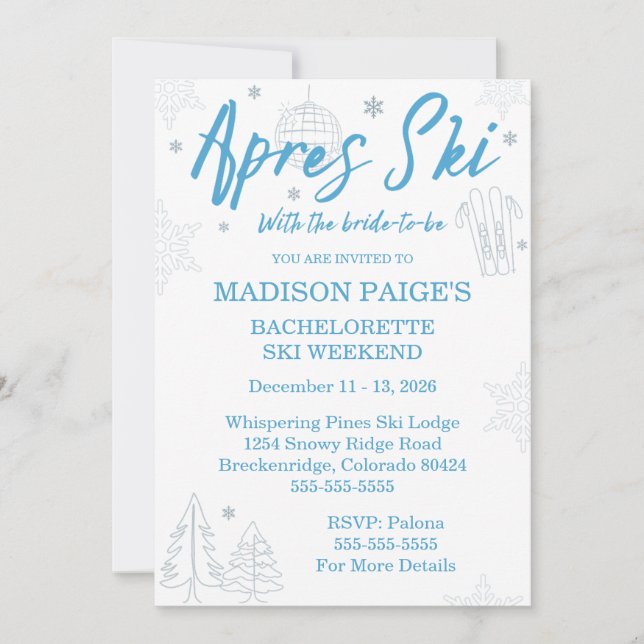 Invitación Fin de semana de despedida de soltera Après Ski  (Anverso)