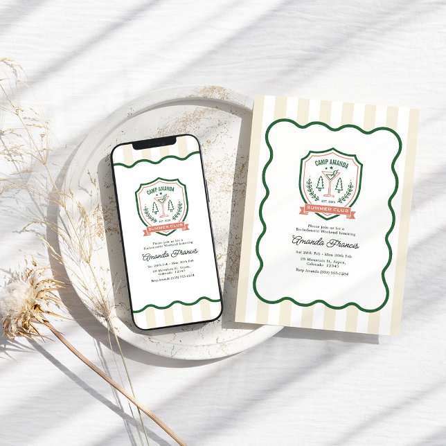 Invitación Fin de semana de despedida de soltera Camp Bride S (Camp Bride Summer Club Preppy Bachelorette Weekend Invitation)