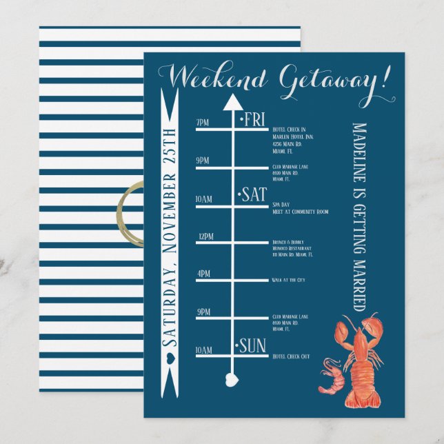 Invitación Fin de semana de despedida de soltera con acuarela (Anverso / Reverso)