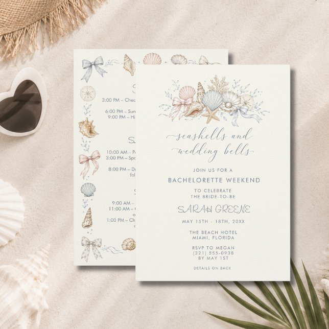 Invitación Fin de semana de despedida de soltera con conchas  (Seashells and Wedding Bells Bachelorette Weekend Invitation)