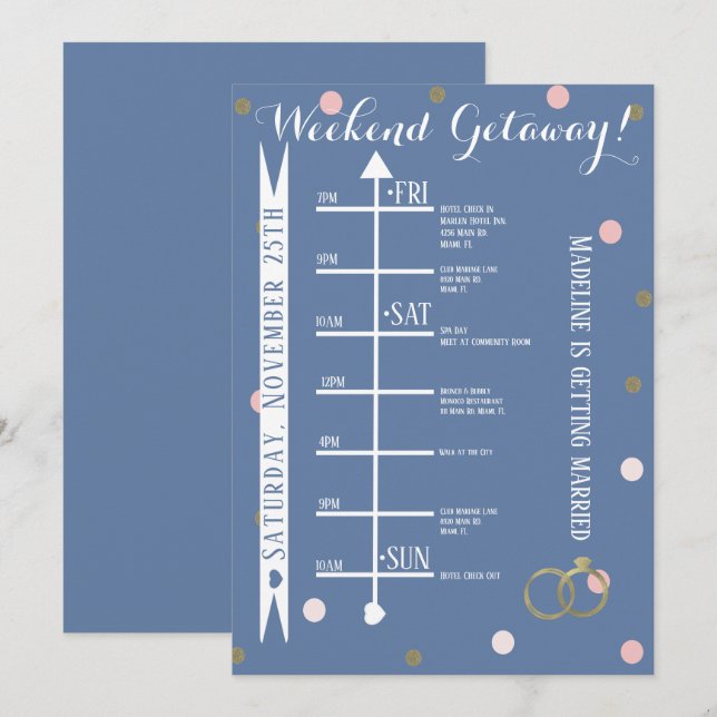 Invitación Fin de semana de despedida de soltera con confeti  (Anverso / Reverso)