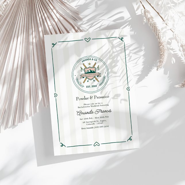 Invitación Fin de semana de despedida de soltera con esquí y  (Powder & Prosecco Ski Bachelorette Weekend Invitation)