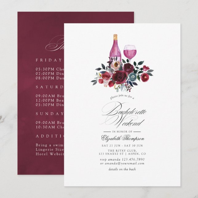 Invitación Fin de semana de despedida de soltera con flores d (Anverso / Reverso)
