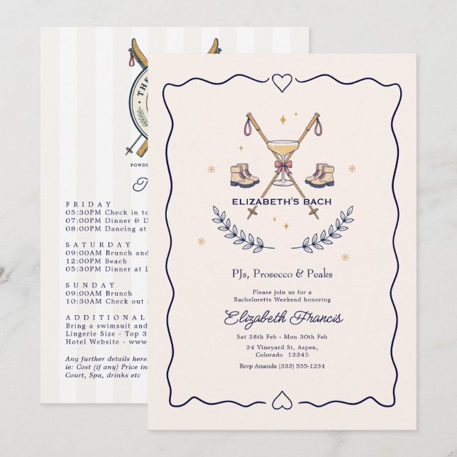 Invitación Fin de semana de despedida de soltera con PJs, Pro (Anverso / Reverso)