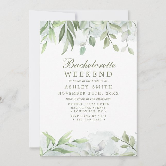 Invitación Fin de semana de despedida de soltera con vegetaci (Anverso)