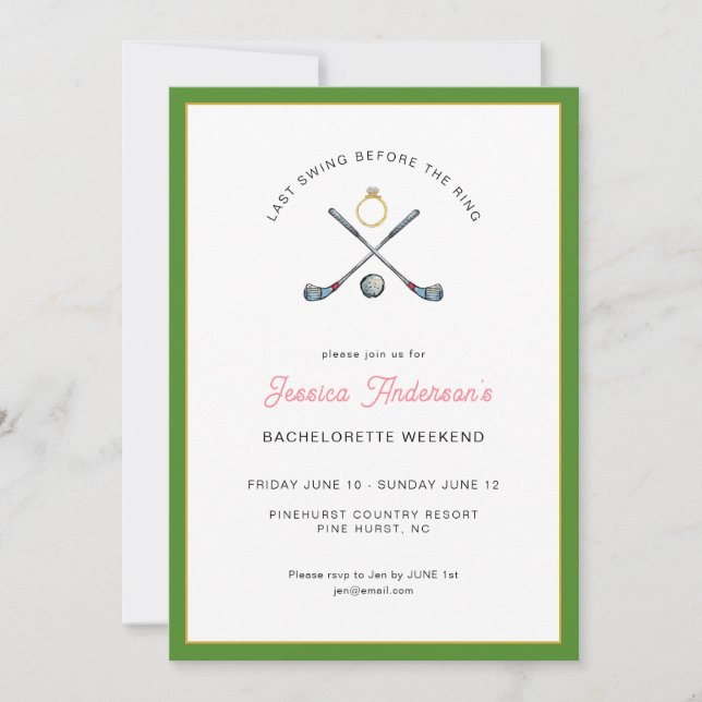 Invitación Fin de semana de despedida de soltera de golf con  (Anverso)