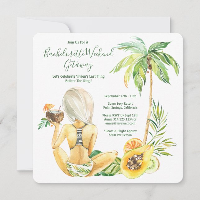 Invitación Fin de semana de despedida de soltera de novia rub (Anverso)