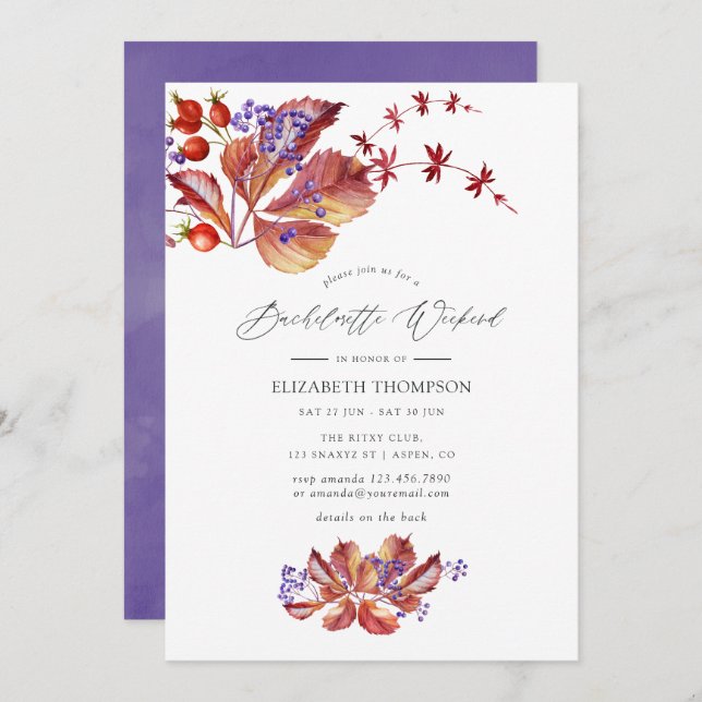 Invitación Fin de semana de despedida de soltera de Otoño (Anverso / Reverso)