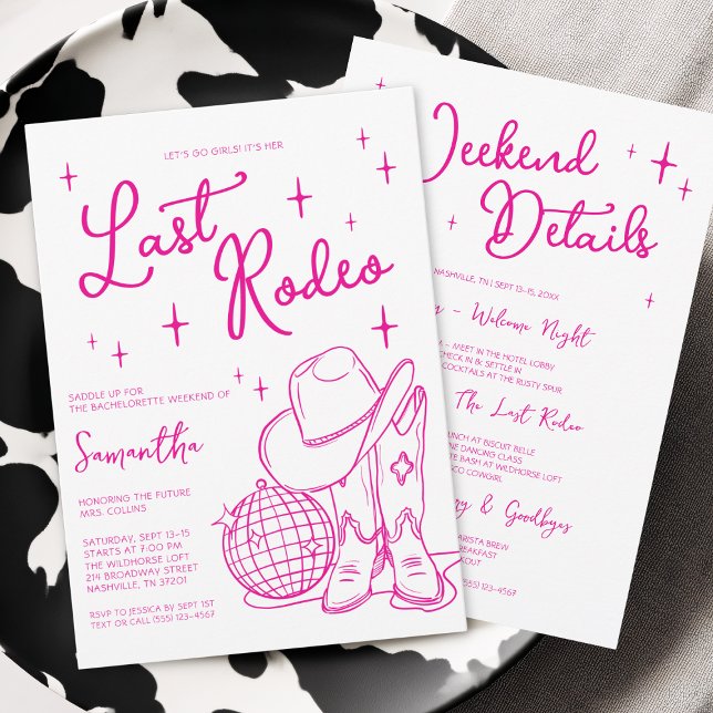 Invitación Fin de semana de despedida de soltera de Pink West (Pink Western Last Rodeo Bachelorette Weekend Invitation)