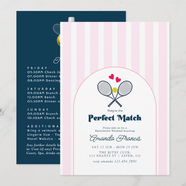 Invitación Fin de semana de despedida de soltera de tenis ele (Anverso / Reverso)