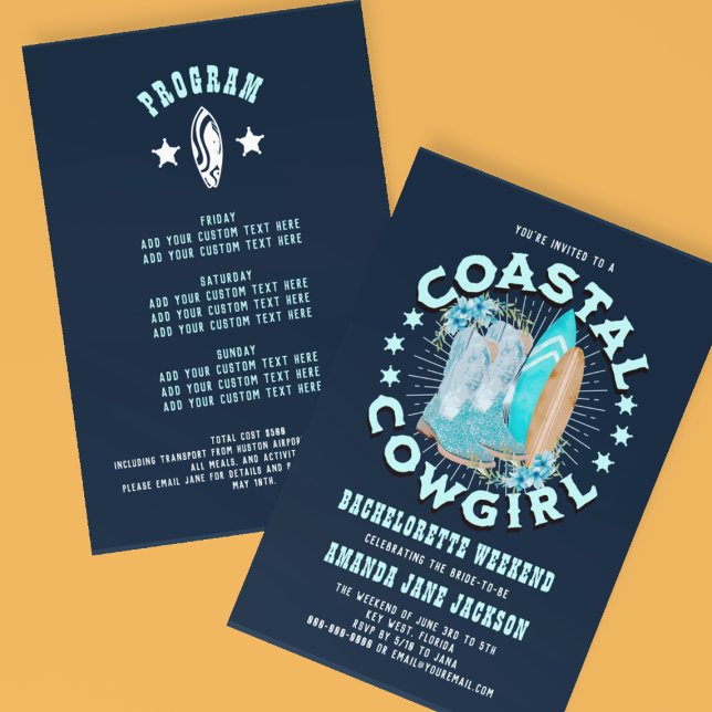 Invitación Fin de semana de despedida de soltera de vaquitas  (Navy Blue Coastal Cowgirls Bachelorette Weekend Invitation
)