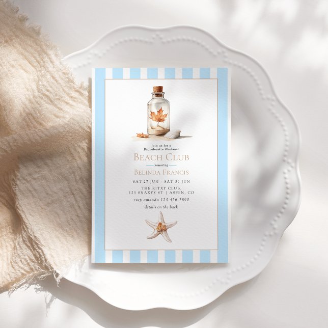 Invitación Fin de semana de despedida de soltera en Coastal C (Coastal Chic Fall Beach Club Bachelorette Weekend Invitation)